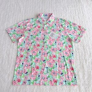 Leon Levin Women's Vintage Short Sleeved Polo Golf Sports Shirt, Floral, M